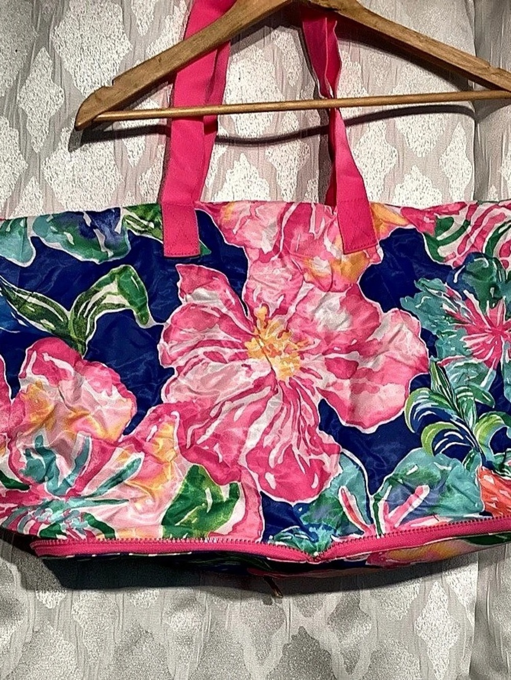 Lilly Pulitzer Packable Tote Bag Floral Pink & Blue